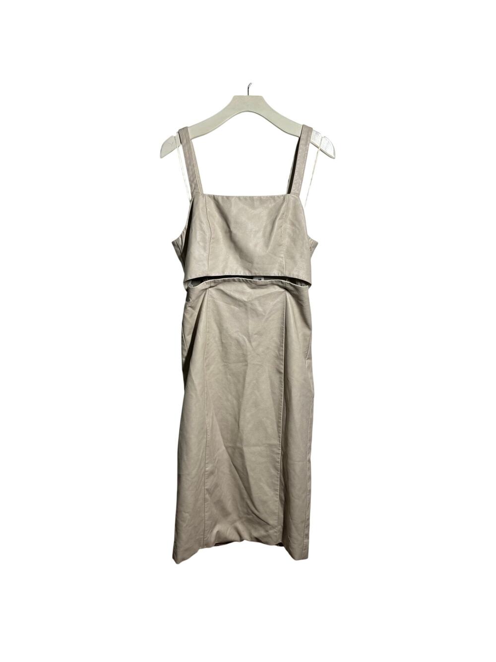 7 For All Mankind Faux Smooth Leather Midi Dress L In Bone NWT Square Neck Boho